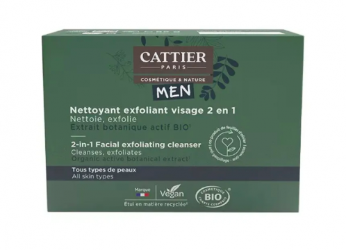 CATTIER - Homme nettoyant éxfoliant 2 en 1 - Solide bio 85g