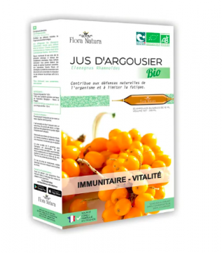 FLORA NATURA - Argousier bio immunitaire et vitalité 20 ampoules 15ml