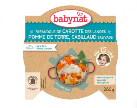 BABYBIO - Plat repas assiette jour avec morceaux des 15 mois 260g babybio carottes pomme de terre cabillaud