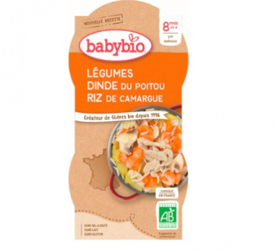 BABYBIO - Légumes dinde du poitou riz de camargue dès 8 mois 2x200g