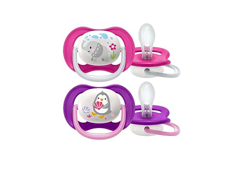 AVENT - Lot de 2 sucettes ultra air 6-18 mois pingouin/élephant