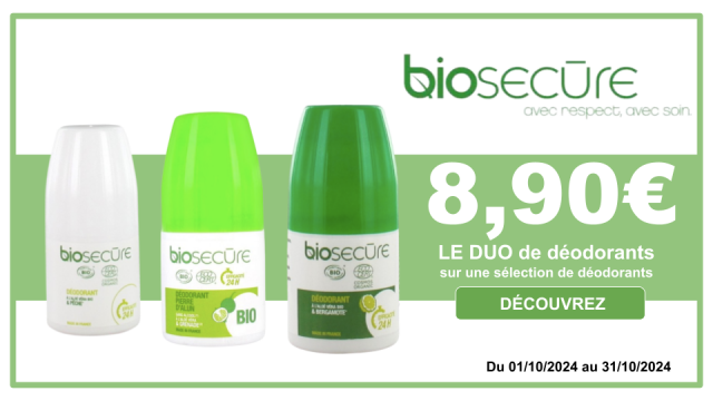 BIOSECURE 8,90&euro; les 2 d&eacute;odorants achet&eacute;s, sur une s&eacute;lection de d&eacute;odorants