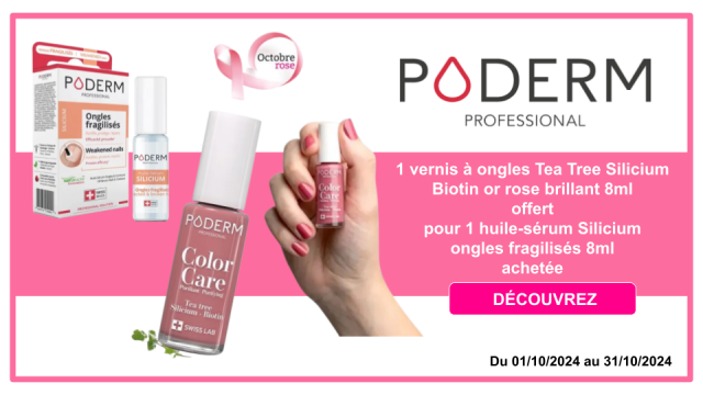 PODERM Color Care 1 vernis à ongles Tea Tree Silicium Biotin or rose brillant 8ml offert pour 1 huile-sérum Silicium ongles fragilisés 8ml achetée, dans la limite des stocks disponibles