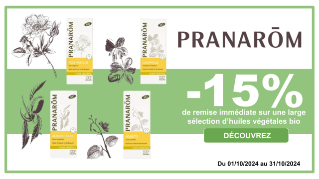 PRANAROM -15% de remise imm&eacute;diate sur une large s&eacute;lection d'huiles v&eacute;g&eacute;tales Bio