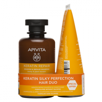 APIVITA - HAIR DUO KERATIN REPAIR - Shampoing 250 ml + Après-shampooing réparateur à la kératine 150 ml